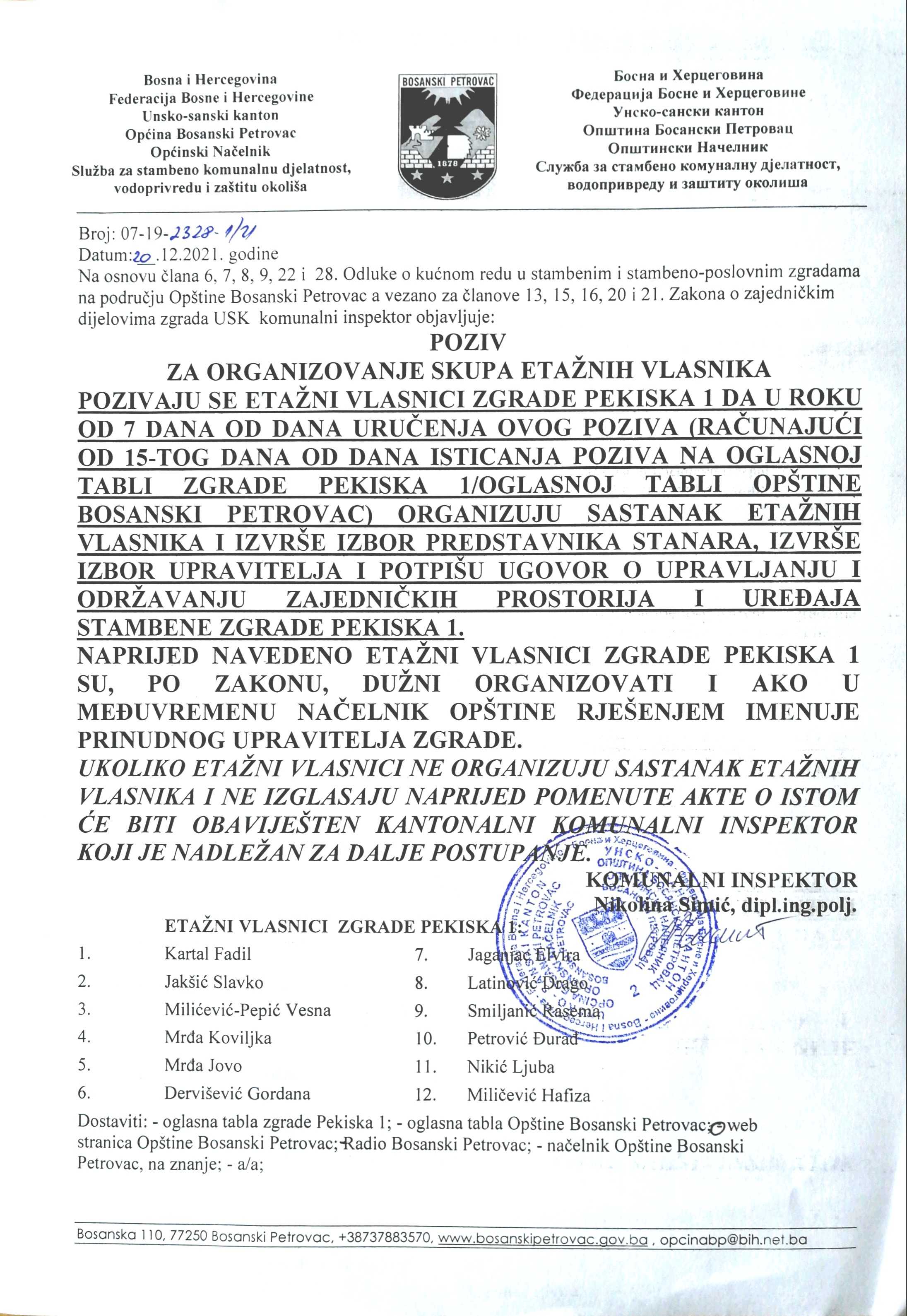 Poziv etažnim vlasnicima