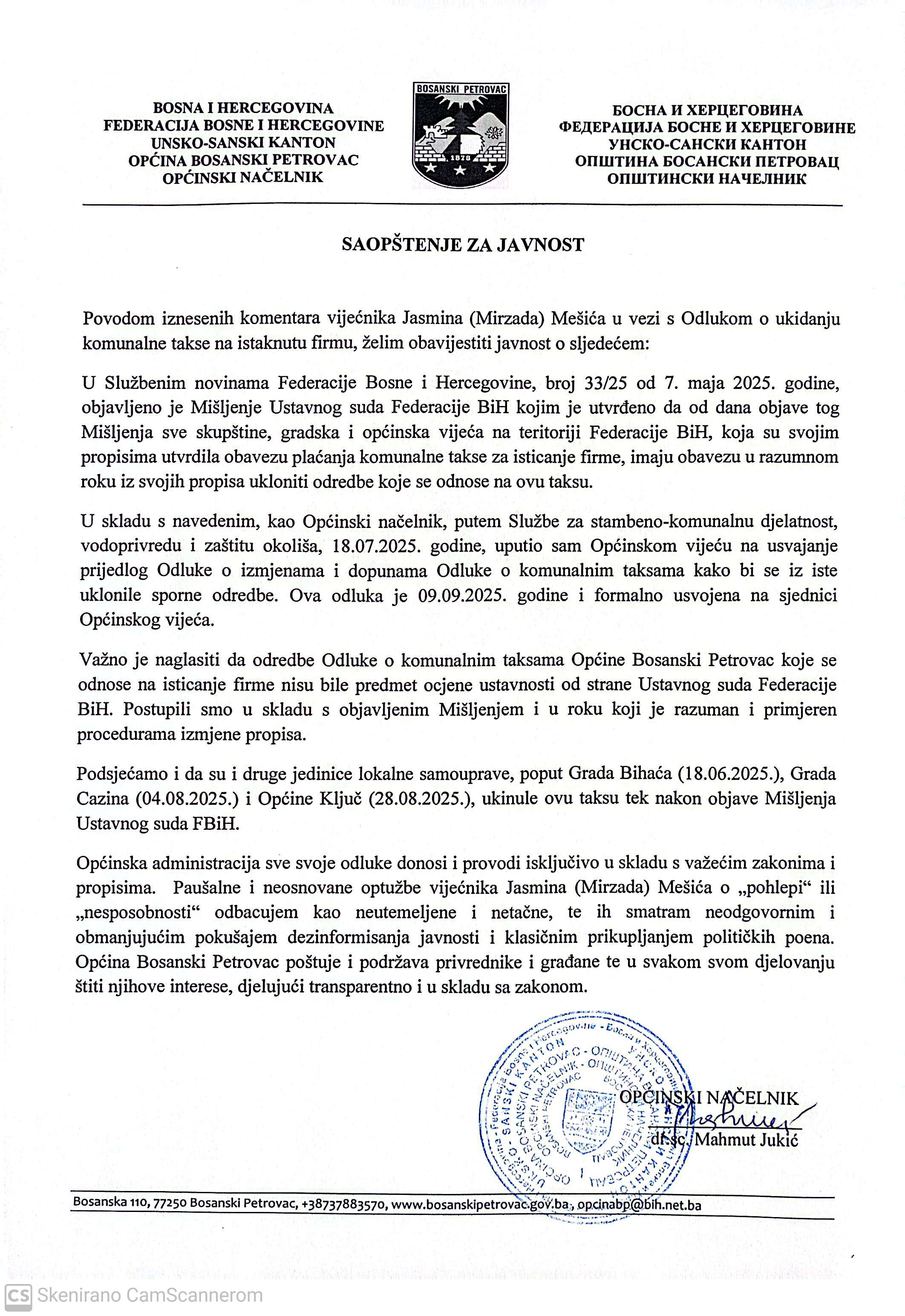 saopštenje